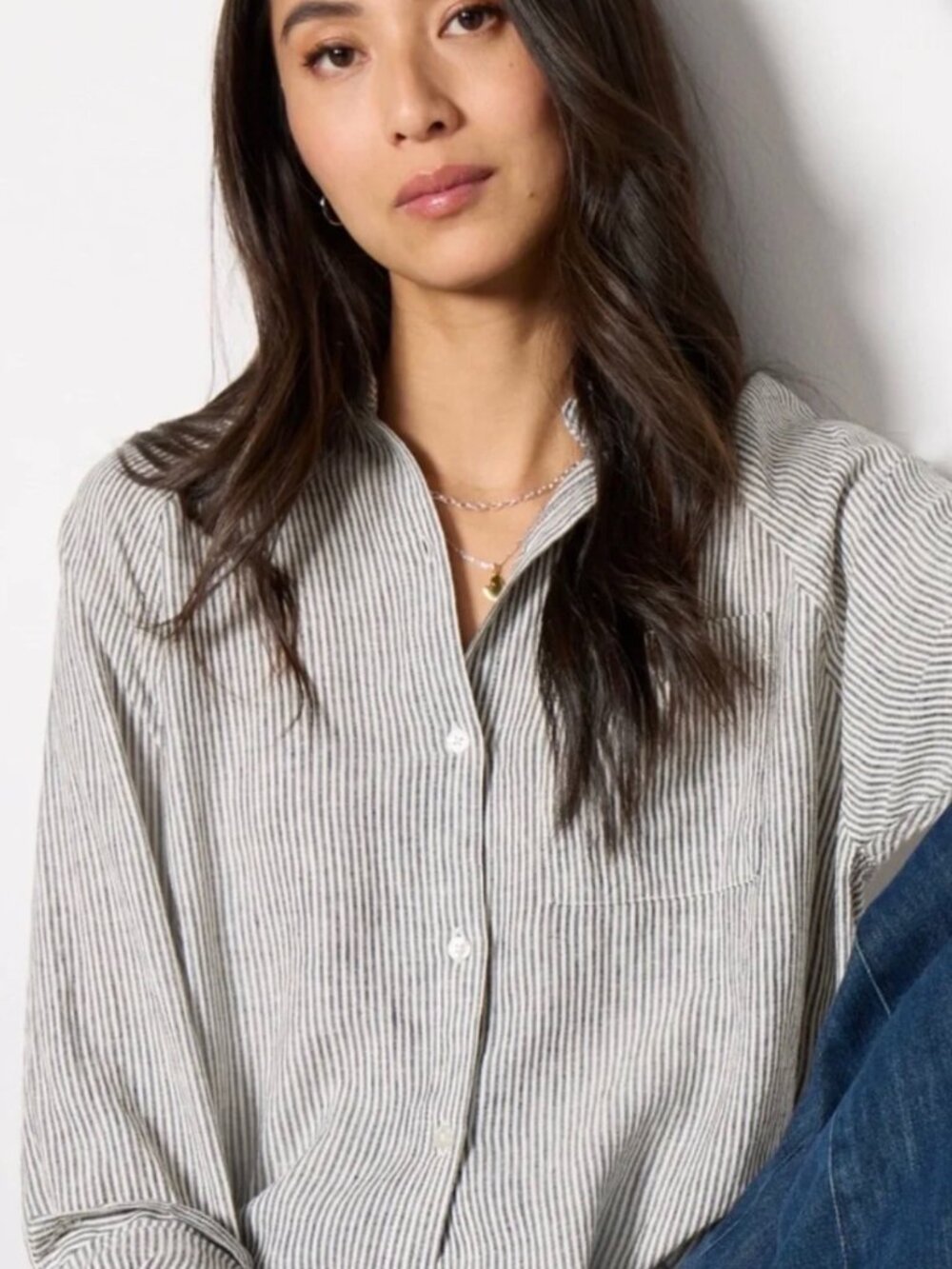Z SUPPLY The Perfect Line Stripe Linen Button Up Shirt Size Large